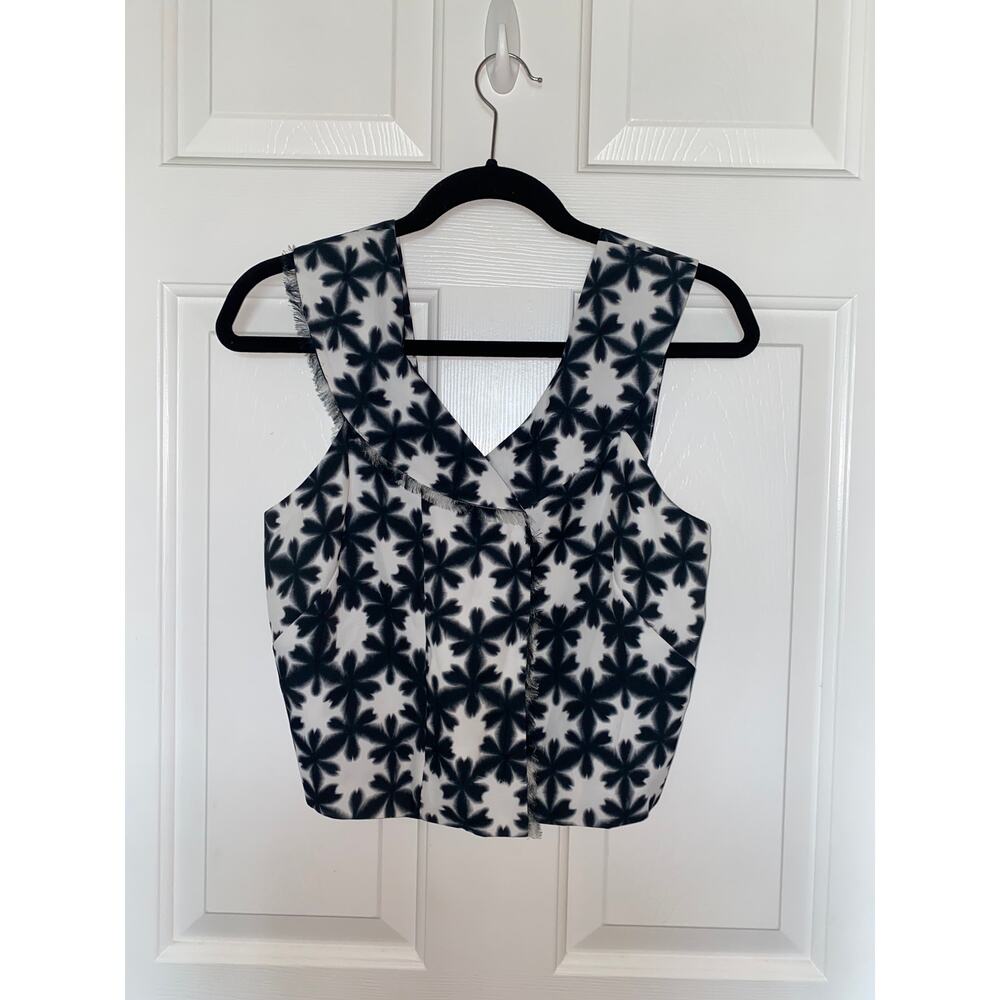 Whistles Sekka Floral Frayed Top Black White Sleeveless Size US 4